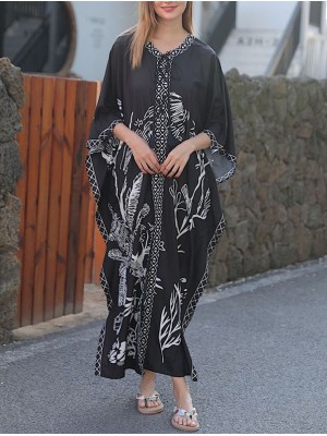 Copricostume Caftano Lungo Donna Mare Floreale Woman Boho Chic Kaftan COV0265